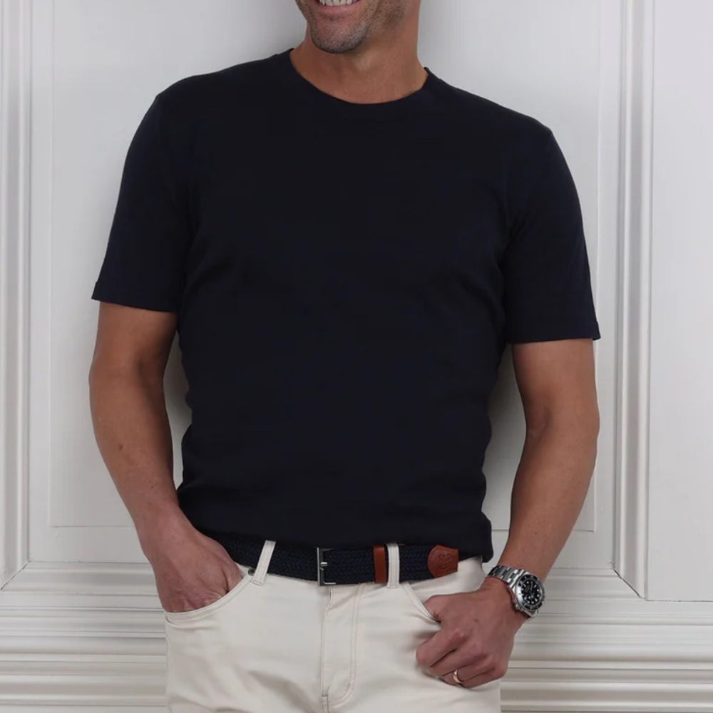 Collars & Co. Navy Cotton Silk T-Shirt